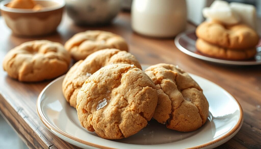 Soft and chewy brown sugar cookies stacked on a plate