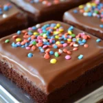 Freshly baked Texas sheet cake topped with pecans – Southern sheet cake